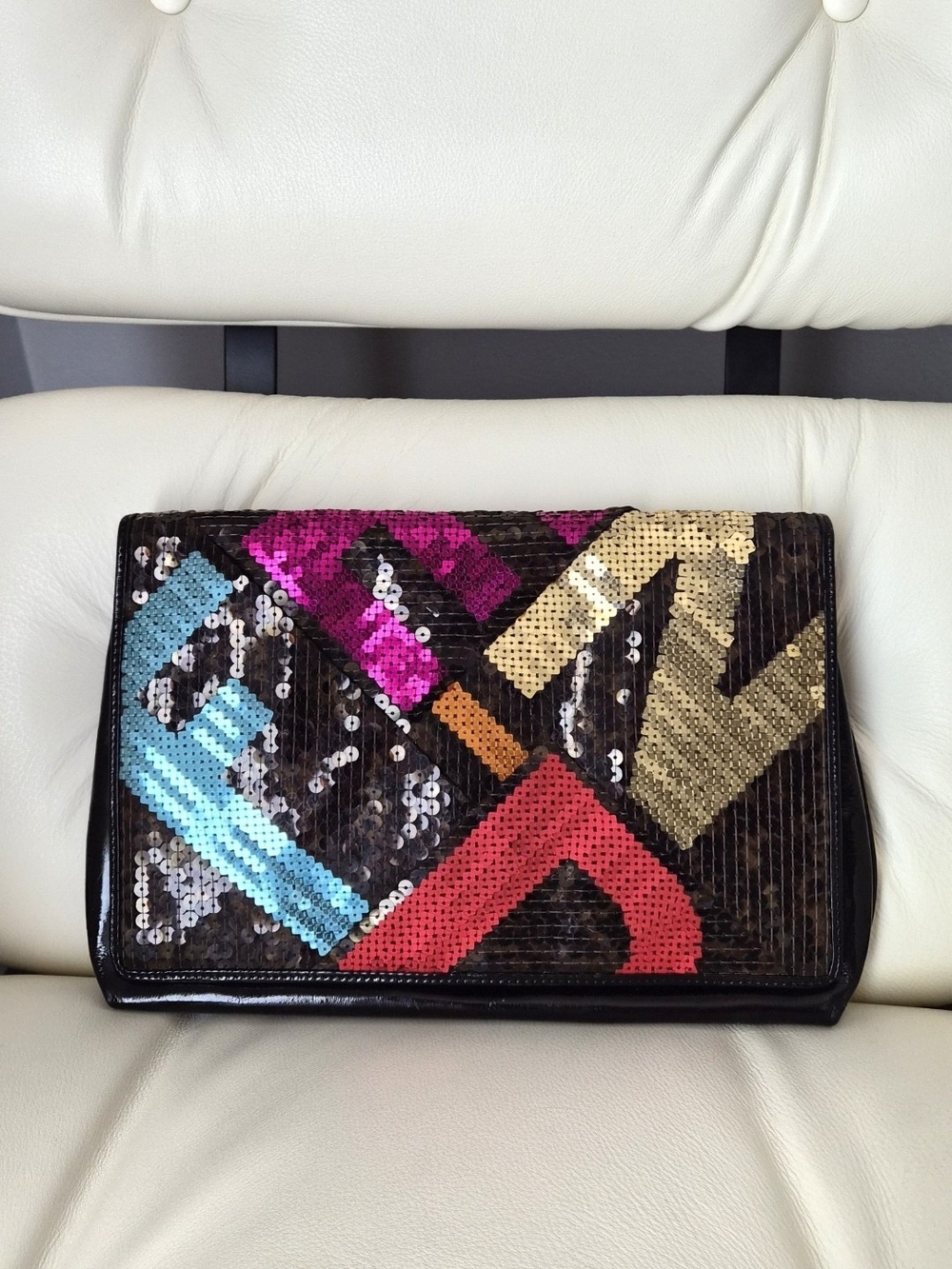 Fendi Black Patent Sequin Clutch